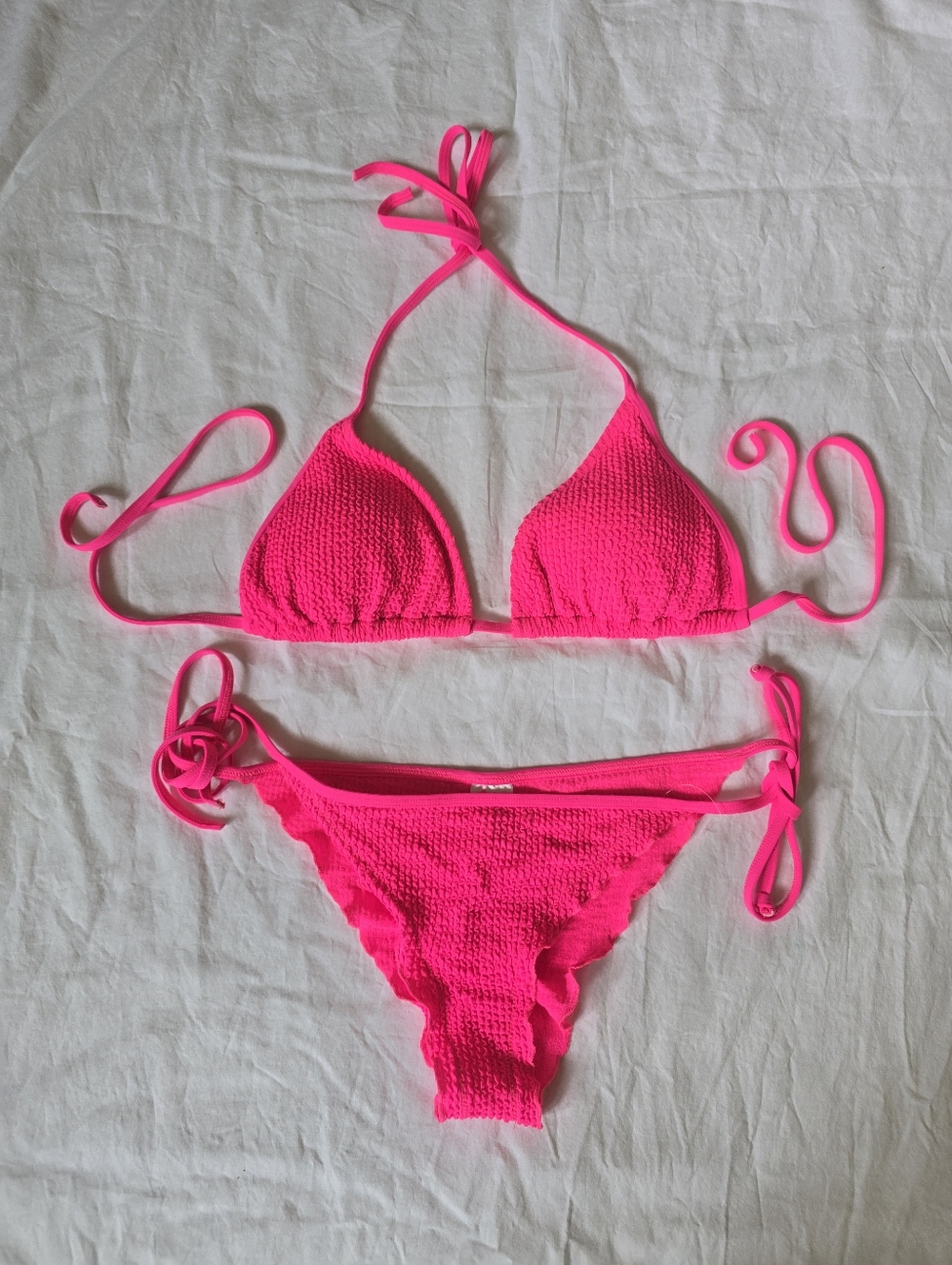 Hot Pink Textured Tie-Side Bikini Set